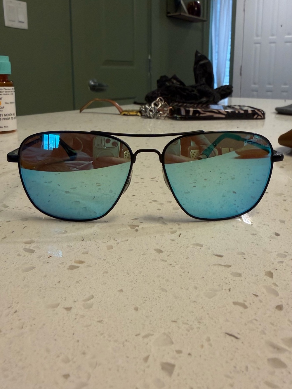 Men's Mirrored Blue Lens Aviator Sunglasses